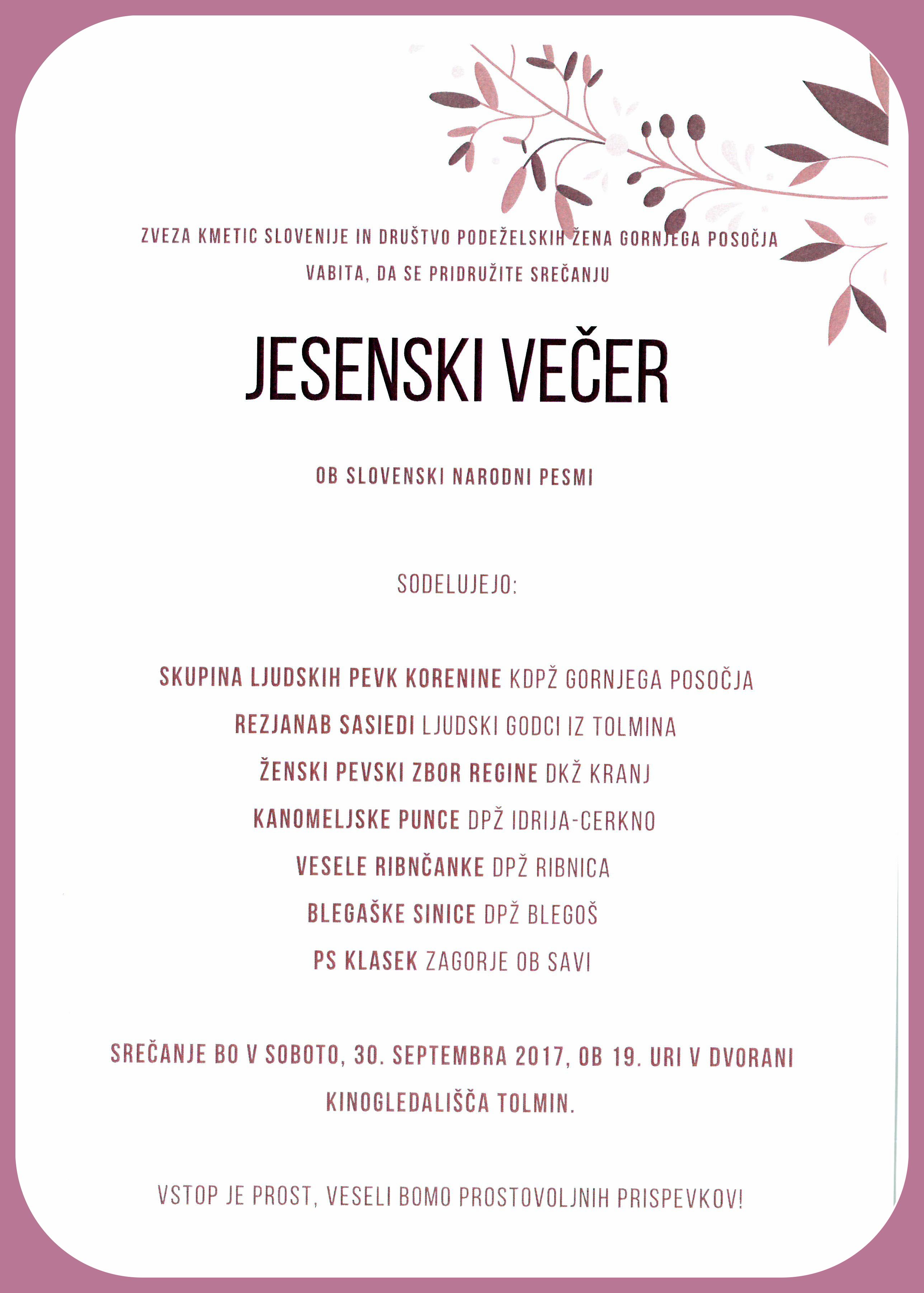 JESENSKI VEČER OB NARODNI PESMI