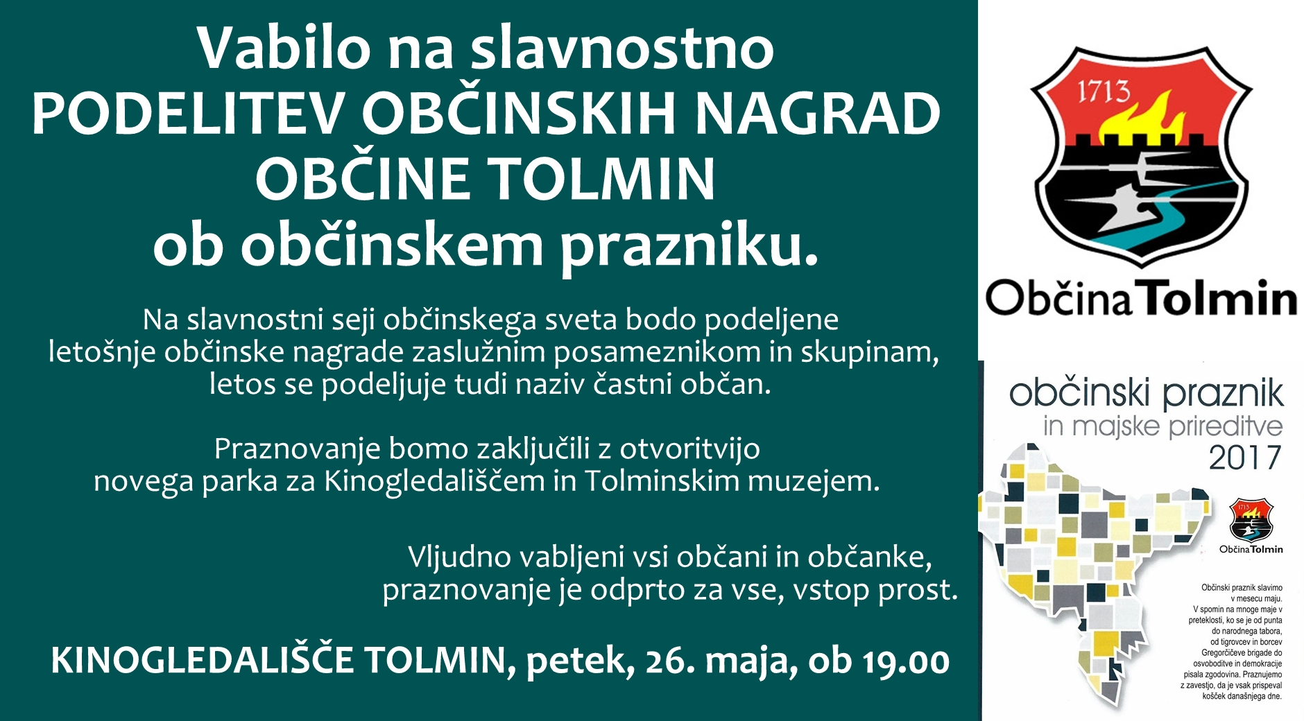 PODELITEV OBČINSKIH NAGRAD OB PRAZNIKU OBČINE TOLMIN
